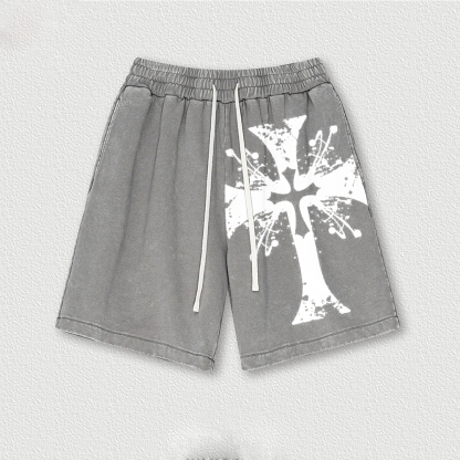 Mysterious Cross Washed Vintage Shorts 2601014901-Limited Sale