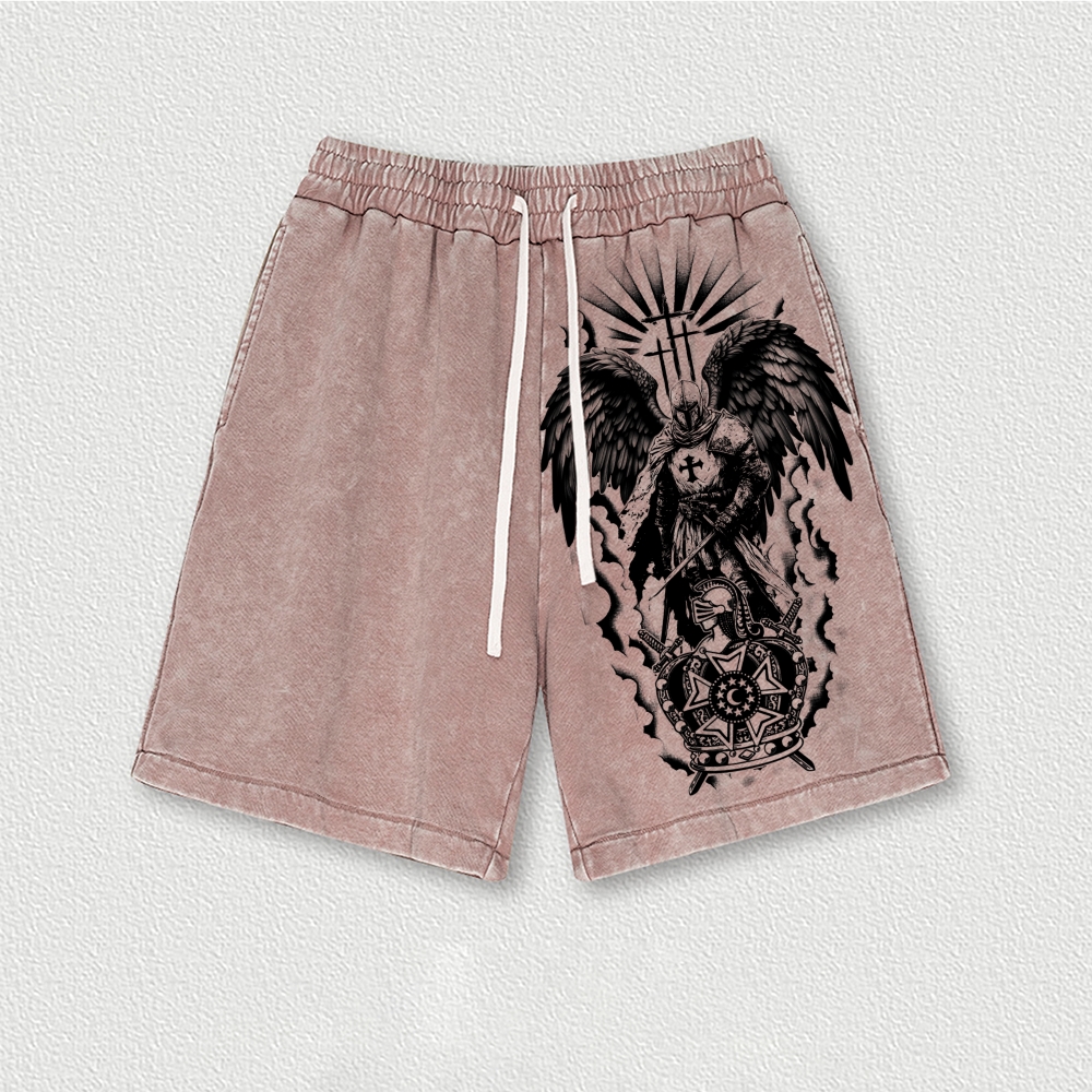 Knights Templar Crusader Washed Vintage Shorts 2601014925-Limited Sale