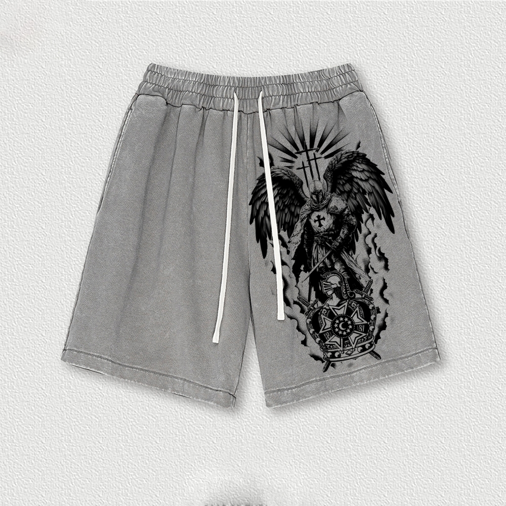 Knights Templar Crusader Washed Vintage Shorts 2601014925-Limited Sale