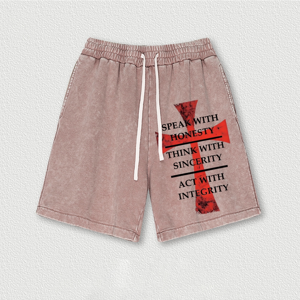Knights Templar Crusader Washed Vintage Shorts 2601014963-Limited Sale