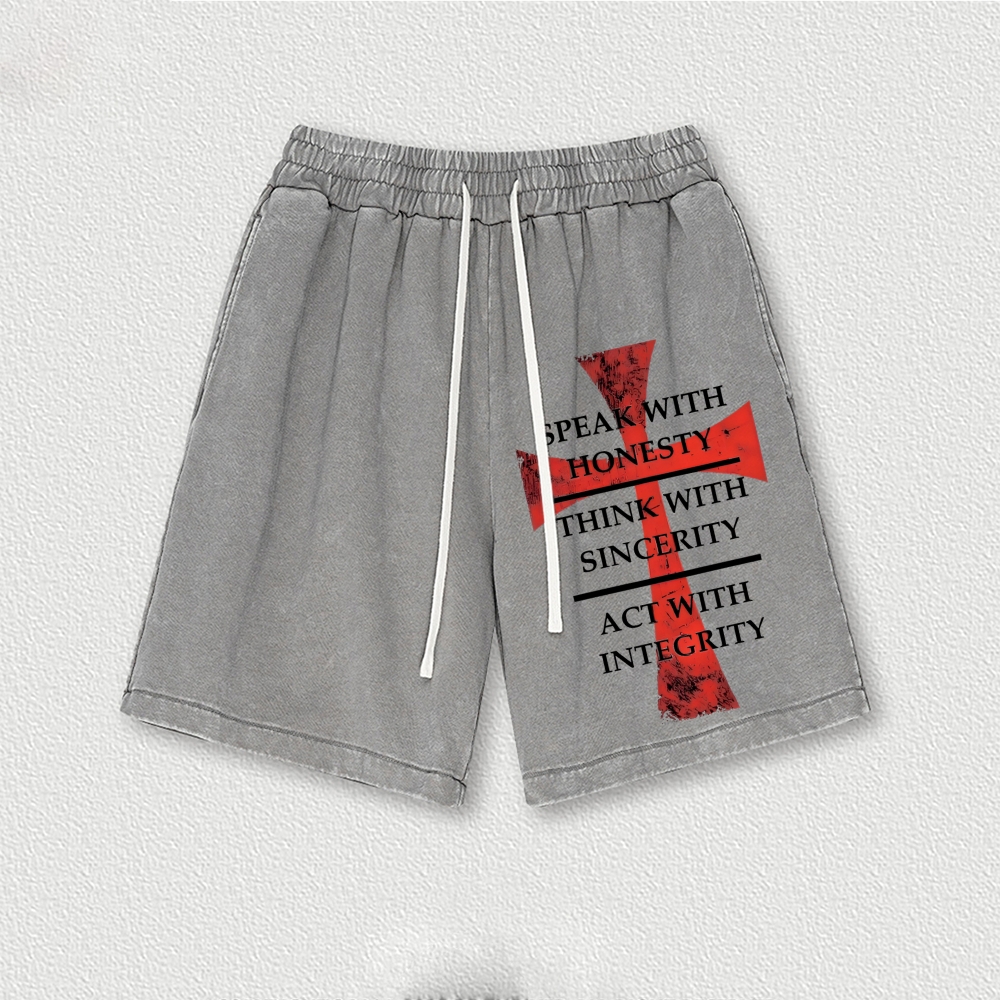 Knights Templar Crusader Washed Vintage Shorts 2601014963-Limited Sale