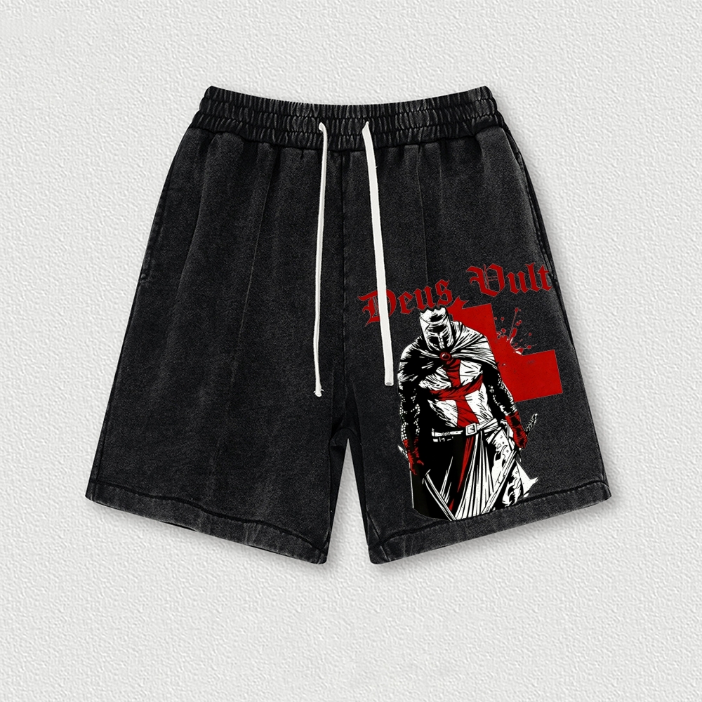 Knights Templar Crusader Washed Vintage Shorts 2601014977-Limited Sale