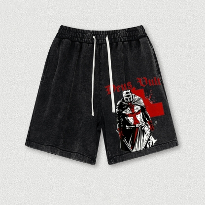 Knights Templar Crusader Washed Vintage Shorts 2601014977-Limited Sale