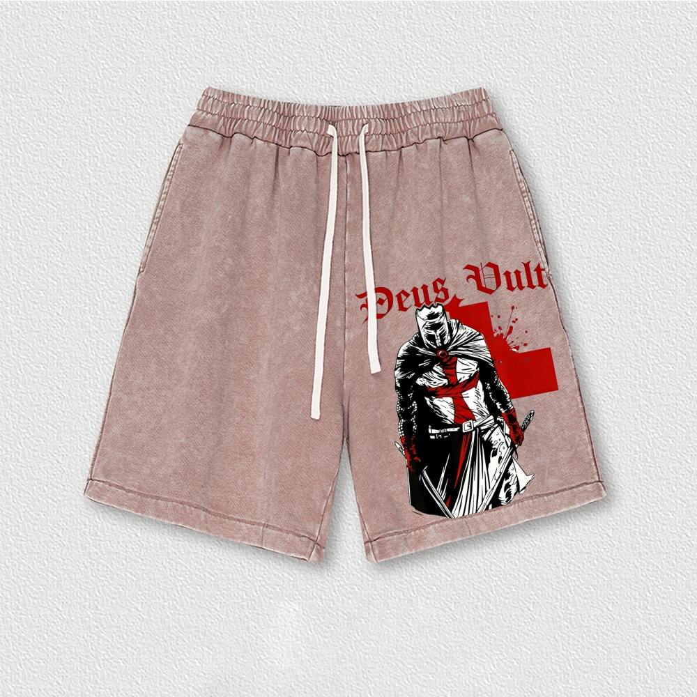 Knights Templar Crusader Washed Vintage Shorts 2601014977-Limited Sale