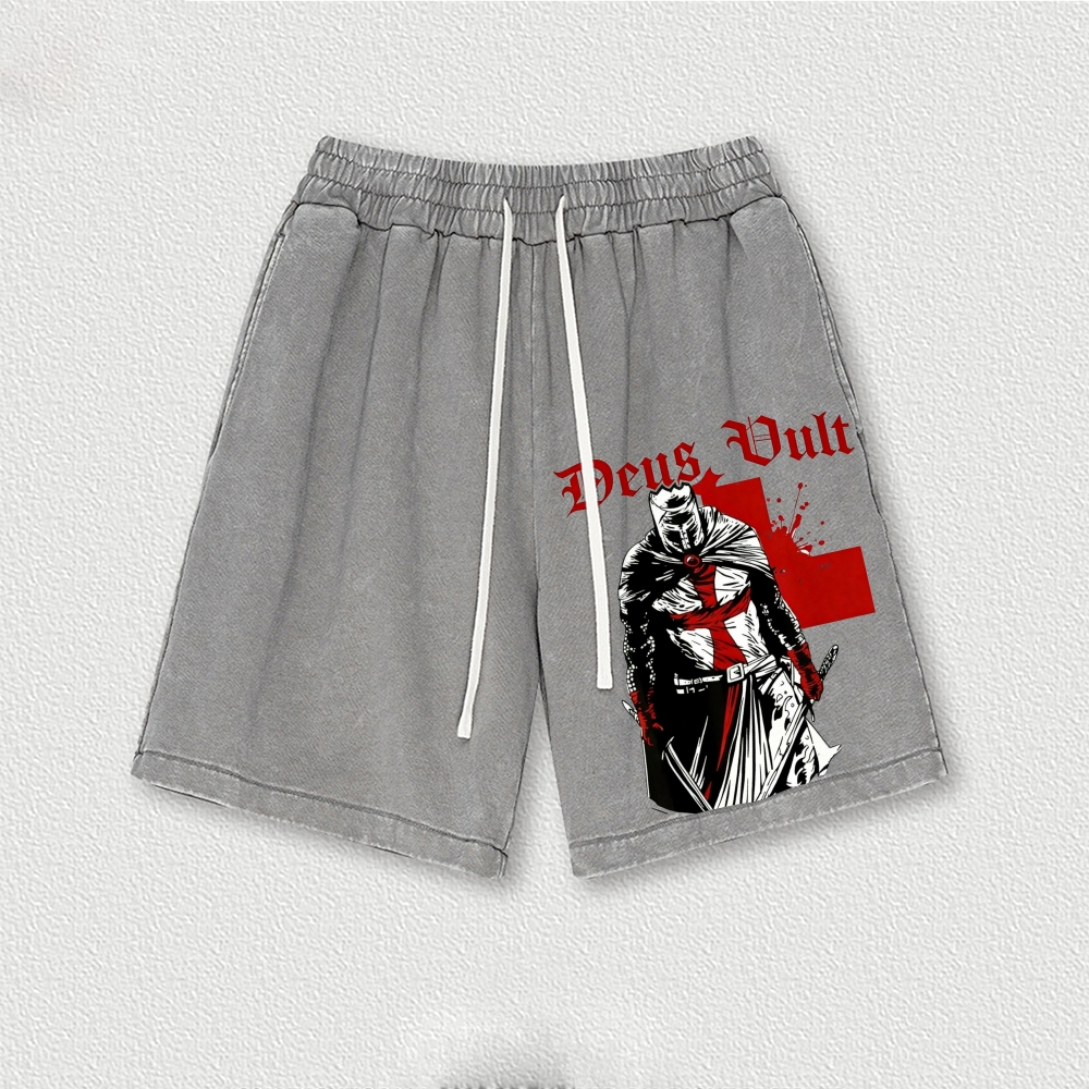 Knights Templar Crusader Washed Vintage Shorts 2601014977-Limited Sale