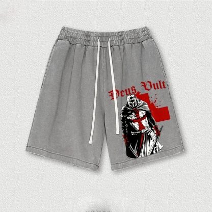 Knights Templar Crusader Washed Vintage Shorts 2601014977-Limited Sale