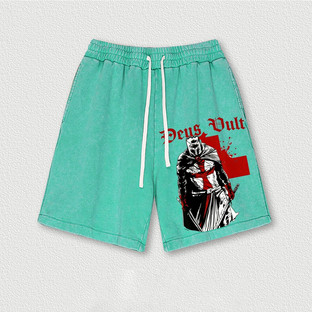 Knights Templar Crusader Washed Vintage Shorts 2601014977-Limited Sale