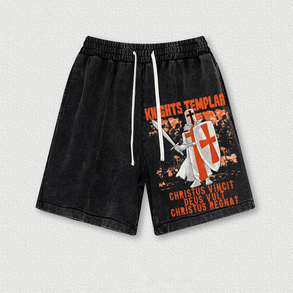 Knights Templar Crusader Washed Vintage Shorts 2601014978-Limited Sale
