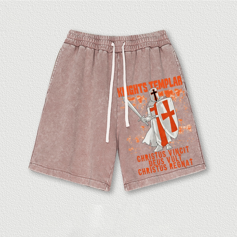 Knights Templar Crusader Washed Vintage Shorts 2601014978-Limited Sale