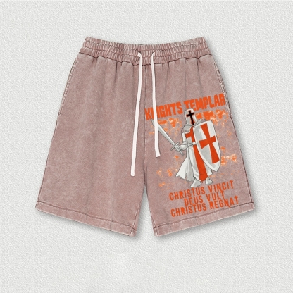 Knights Templar Crusader Washed Vintage Shorts 2601014978-Limited Sale