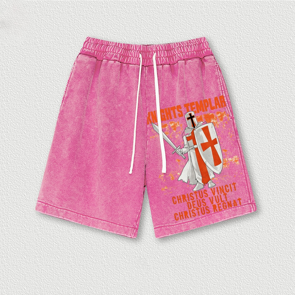 Knights Templar Crusader Washed Vintage Shorts 2601014978-Limited Sale
