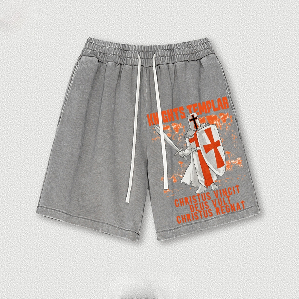 Knights Templar Crusader Washed Vintage Shorts 2601014978-Limited Sale
