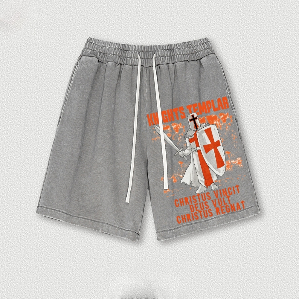 Knights Templar Crusader Washed Vintage Shorts 2601014978-Limited Sale
