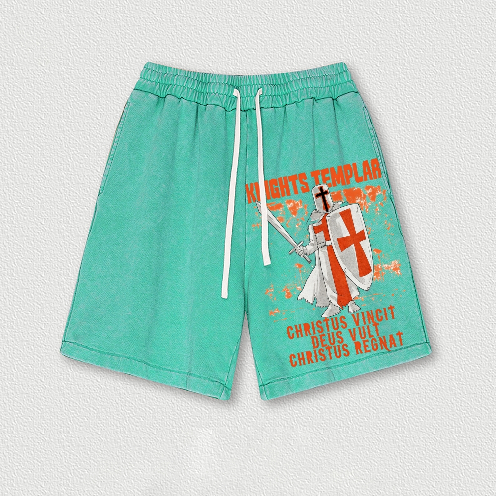 Knights Templar Crusader Washed Vintage Shorts 2601014978-Limited Sale