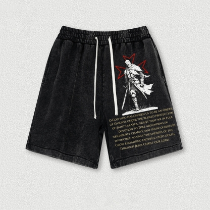Knights Templar Crusader Washed Vintage Shorts 2601014993-Limited Sale