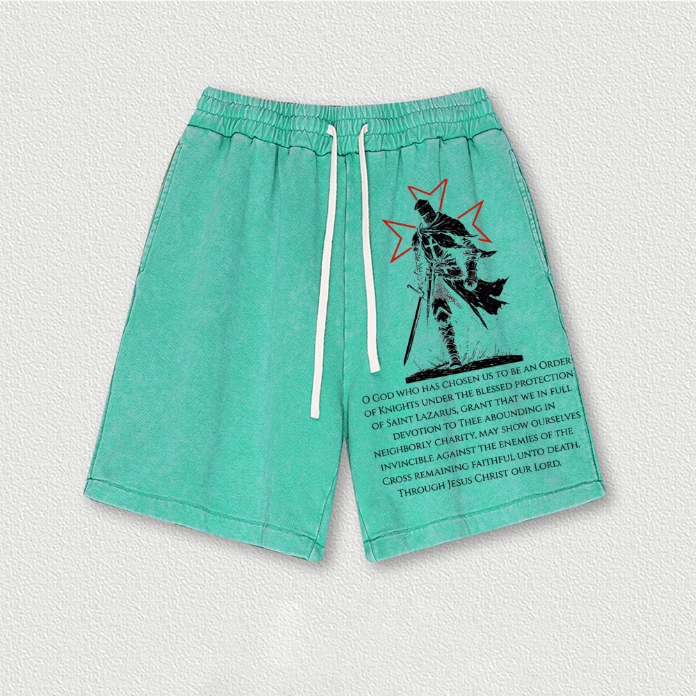 Knights Templar Crusader Washed Vintage Shorts 2601014993-Limited Sale