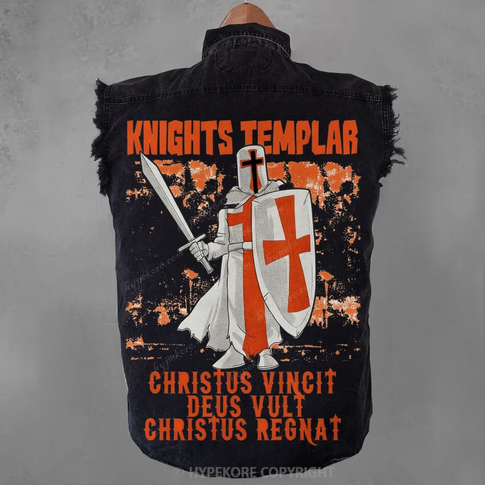 Knights Templar Sleeveless Denim Jacket-Limited Sale
