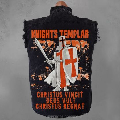 Knights Templar Sleeveless Denim Jacket-Limited Sale