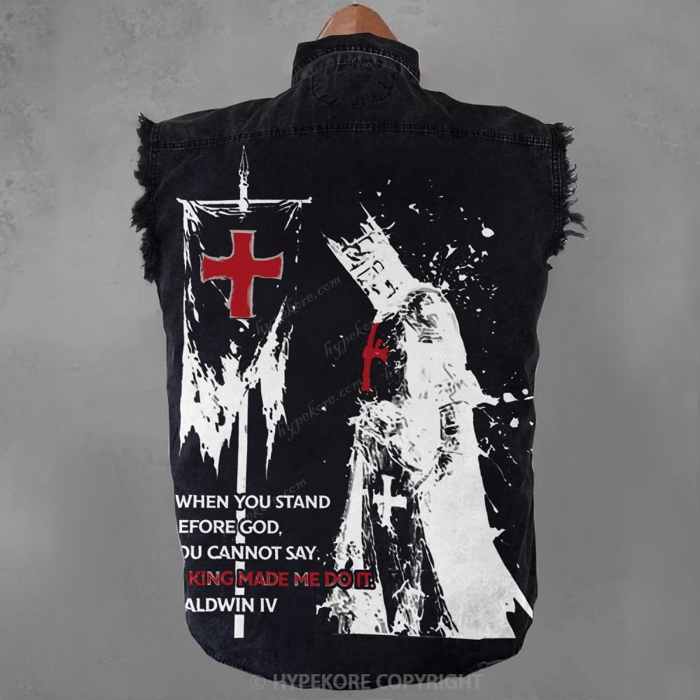 Knights Templar Sleeveless Denim Jacket-Limited Sale