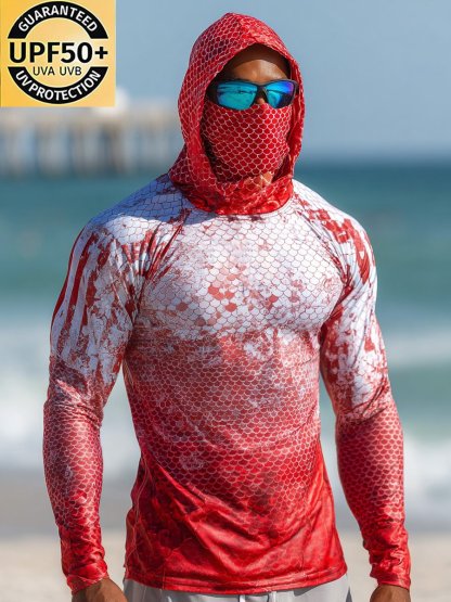 Men's Outdoor Sun Protection Breathable Cool Face Mask Hooded Printed Long-Sleeved Top-Limited Sale