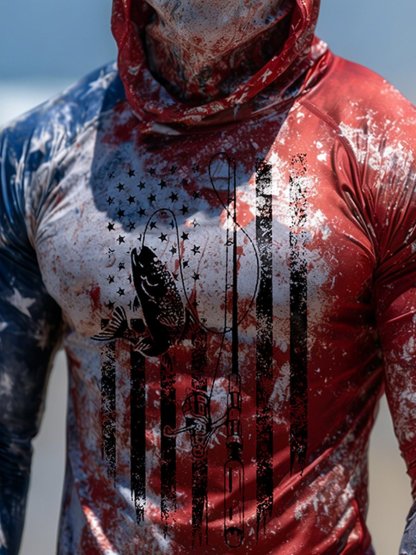Men's Outdoor Sun Protection Breathable Cool Face Mask Hooded Printed Long-Sleeved Top-Limited Sale