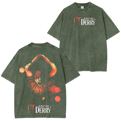 It Welcome To Derry The Curse Begins Pennywise Awakes Unisex Washed T-shirt/Crewneck/Hoodie-Limited Sale