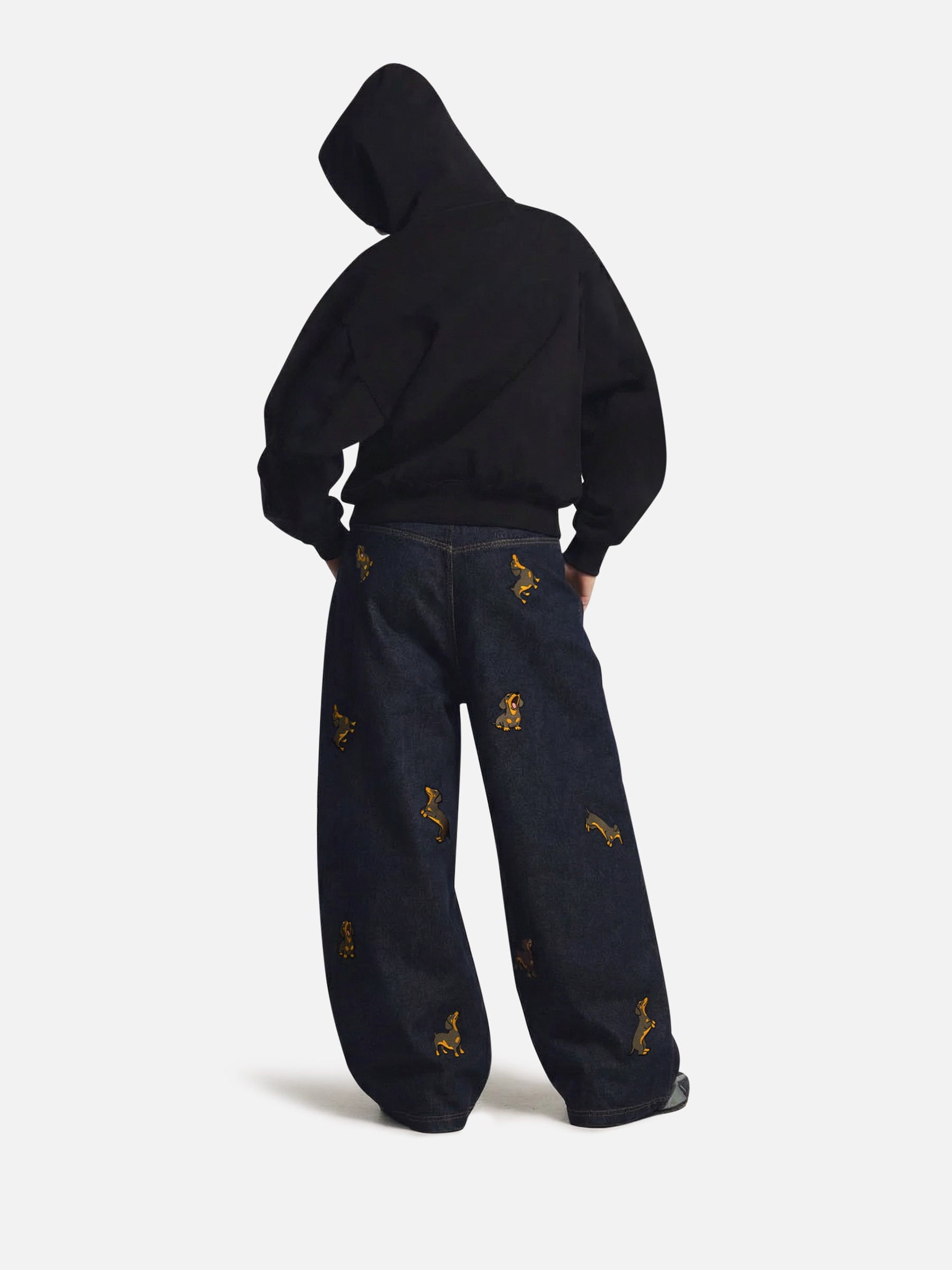 Aelfric Eden Dachshund Embroidered Baggy Jeans-Limited Sale