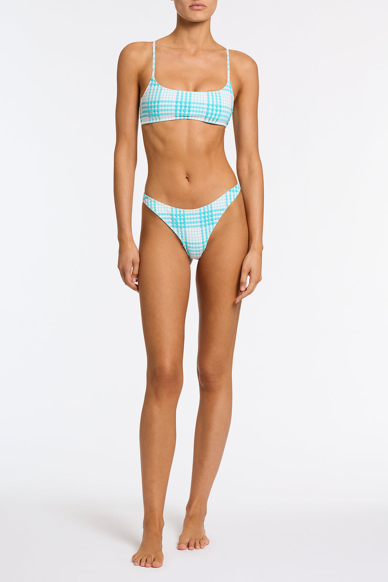 MICA - BLUE BLOSS CHECK Crop Bikini Set-Limited Sale
