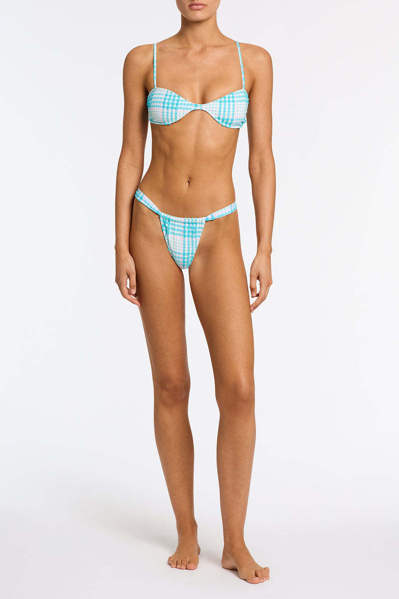 STELL - BLUE BLOSS CHECK Scoop Bikini Set-Limited Sale