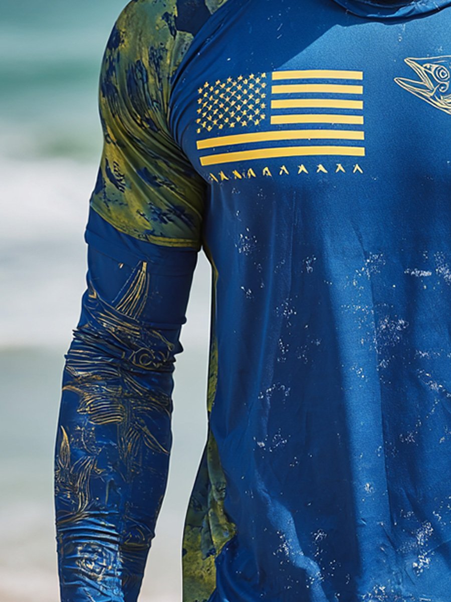 Men's Outdoor Sun Protection Breathable Cool Face Mask Hooded Printed Long-Sleeved Top-Limited Sale