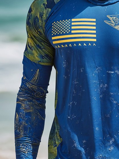 Men's Outdoor Sun Protection Breathable Cool Face Mask Hooded Printed Long-Sleeved Top-Limited Sale