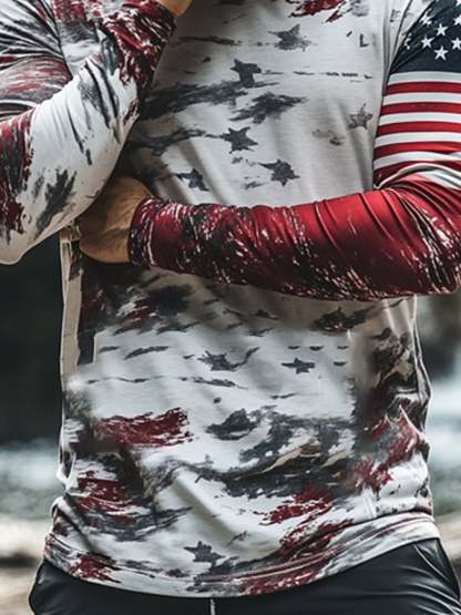 Men's Outdoor Sun Protection Breathable Cool Mask American Flag Print Hooded Sun Protection Long Sleeve Top-Limited Sale