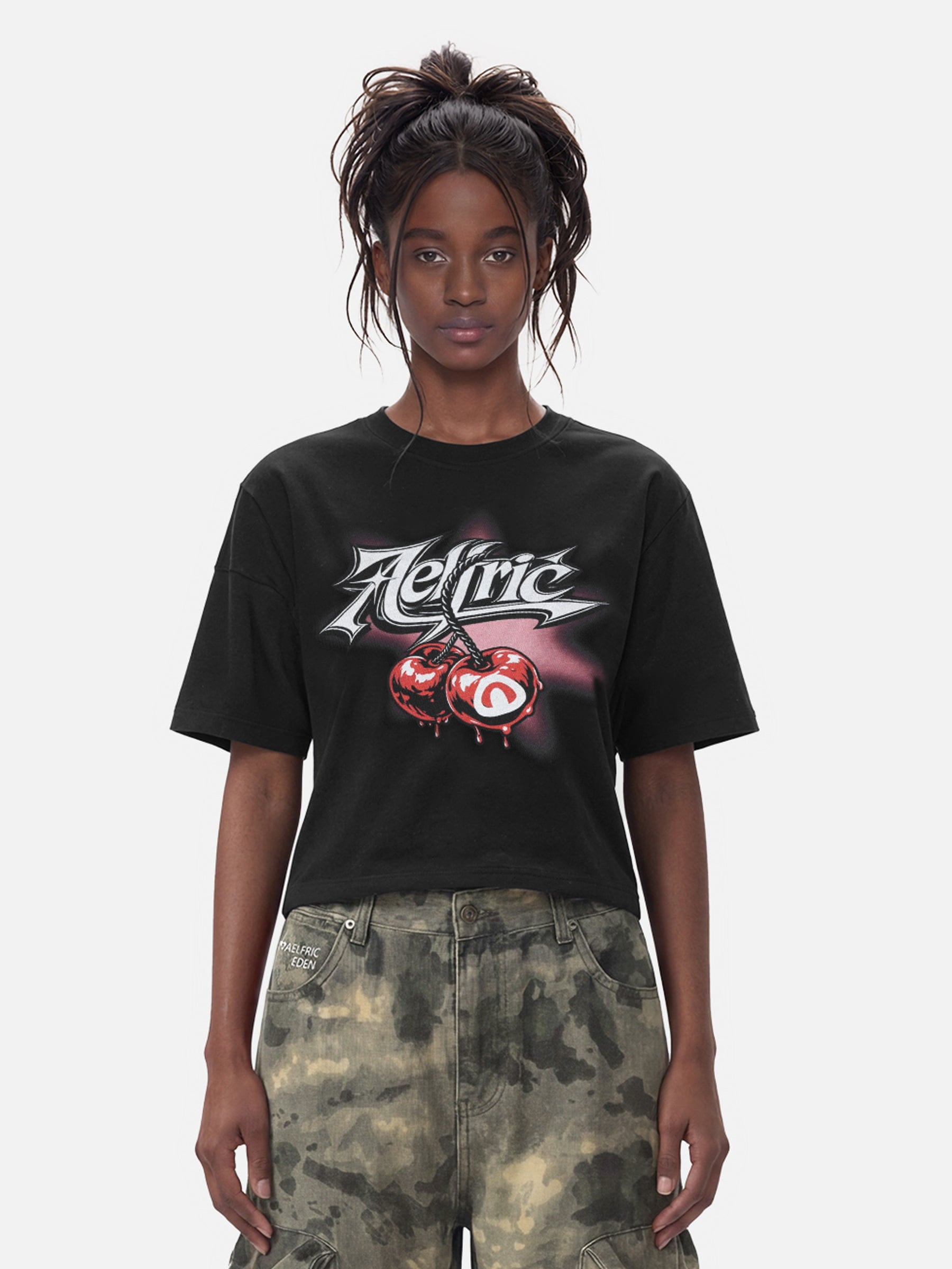 Aelfric Eden Cropped Cherry Graphic Tee-Limited Sale