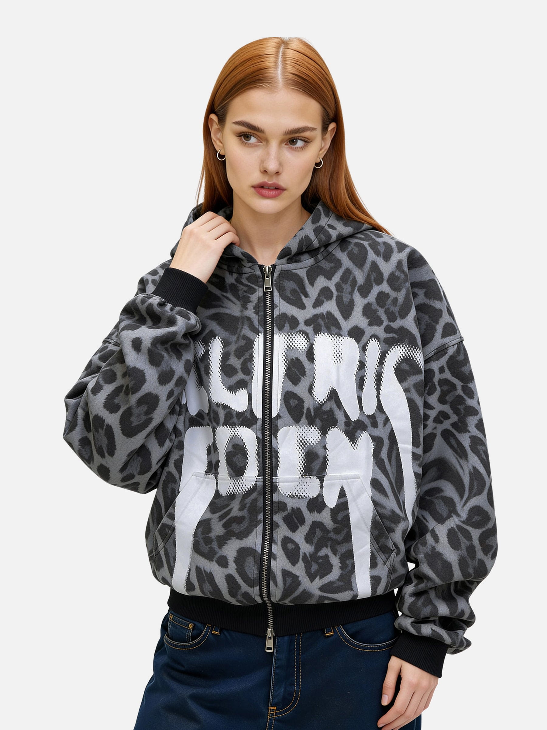 Aelfric Eden Leopard Graffiti Boxy Zip Up Hoodie-Limited Sale