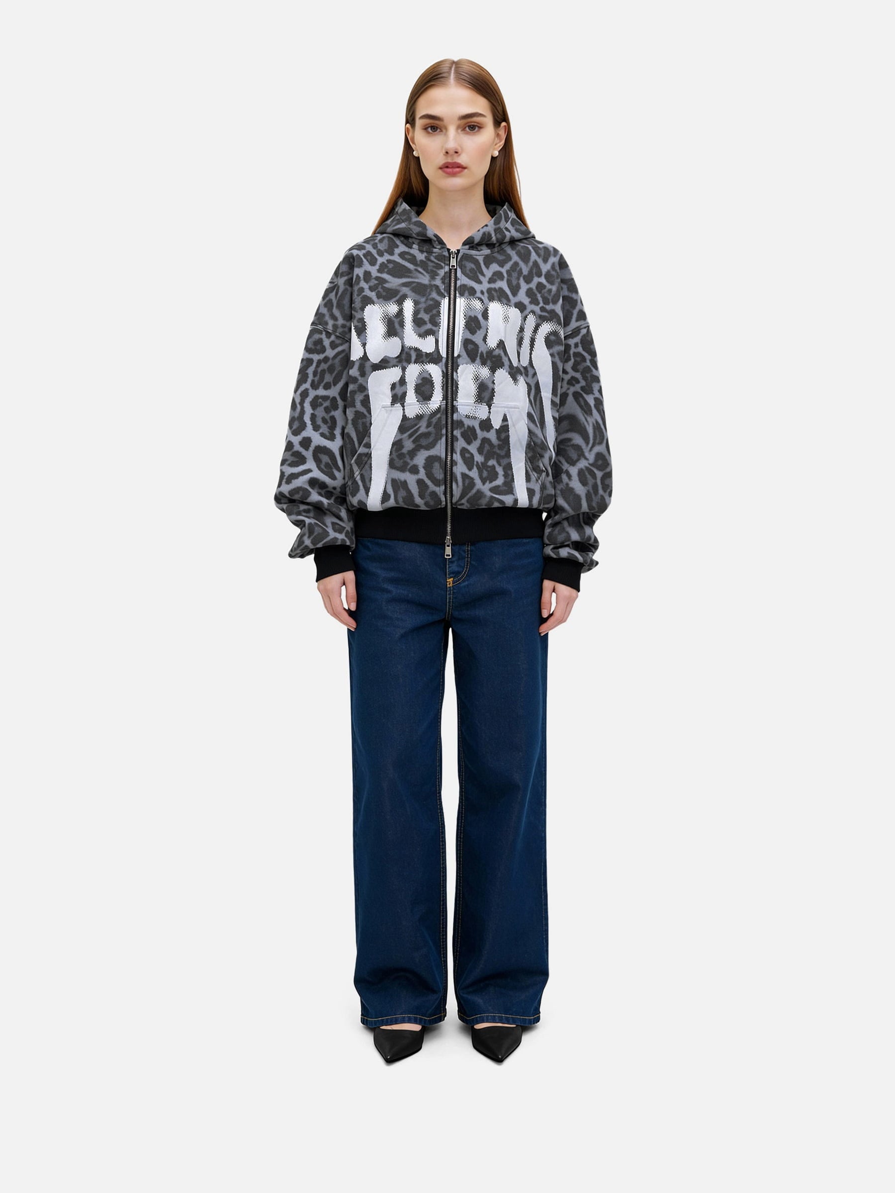 Aelfric Eden Leopard Graffiti Boxy Zip Up Hoodie-Limited Sale