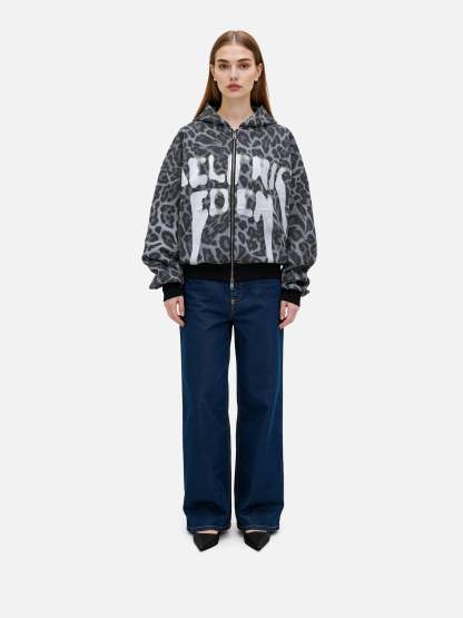 Aelfric Eden Leopard Graffiti Boxy Zip Up Hoodie-Limited Sale