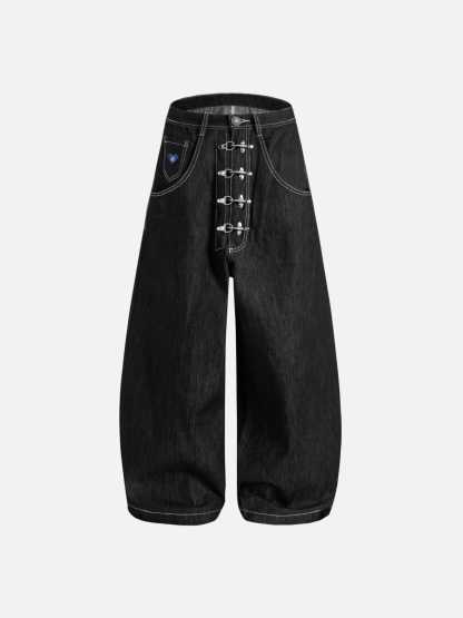 Aelfric Eden Metal Button Raw Baggy Barrel Jeans-Limited Sale