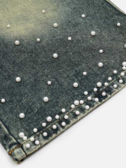 Aelfric Eden Pearl Embellished Baggy Longline Jorts-Limited Sale