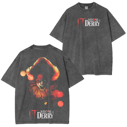It Welcome To Derry The Curse Begins Pennywise Awakes Unisex Washed T-shirt/Crewneck/Hoodie-Limited Sale