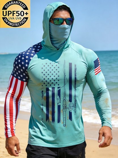 Men's Outdoor Sun Protection Breathable Cool Face Mask Hooded Printed Long-Sleeved Top-Limited Sale