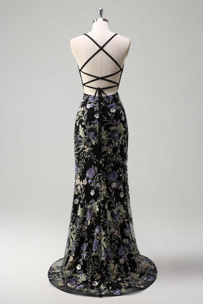 Pink Mermaid Spaghetti Straps Sequins Long Prom Dress with Appliques