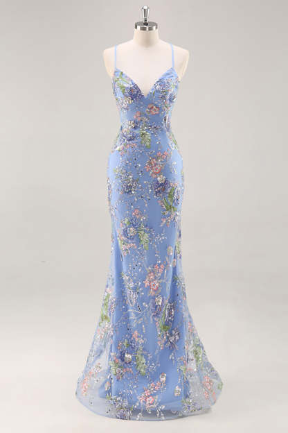 Pink Mermaid Spaghetti Straps Sequins Long Prom Dress with Appliques