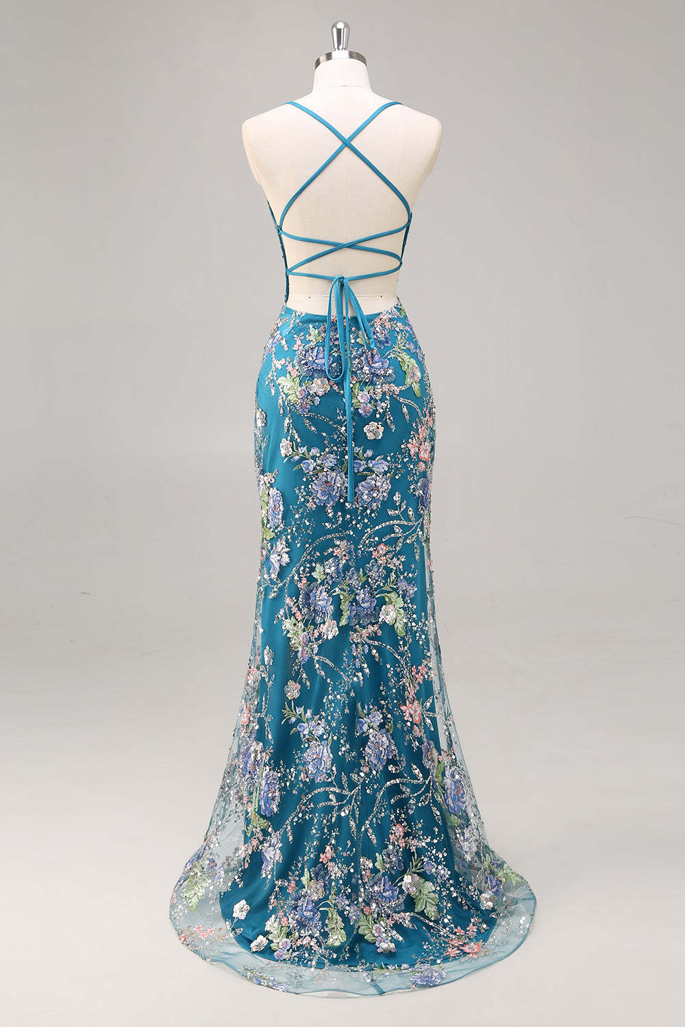Pink Mermaid Spaghetti Straps Sequins Long Prom Dress with Appliques
