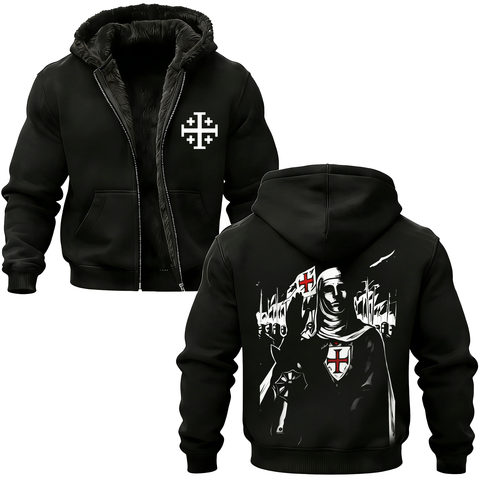 Baldwin IV Vintage Printed Zippered Hooded Fleece Cardigan-Limited Sale