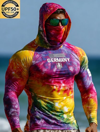 Neon Gradient Tie Dye Sun Shield Shirt Germany Chest Print Hooded-Limited Sale