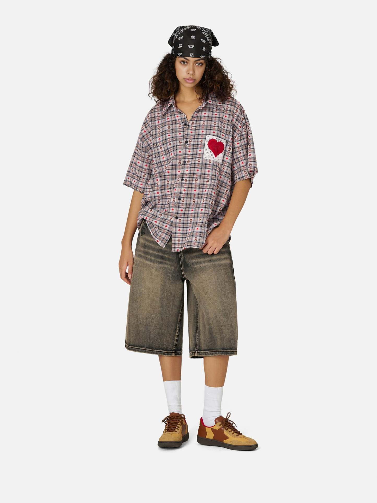 Aelfric Eden Crochet Heart Pocket Plaid Shirt-Limited Sale
