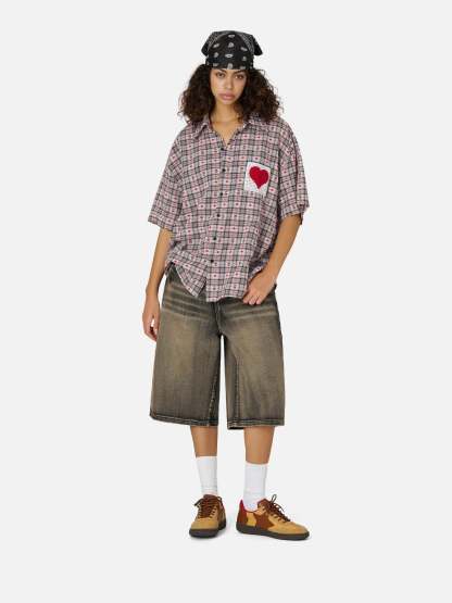 Aelfric Eden Crochet Heart Pocket Plaid Shirt-Limited Sale