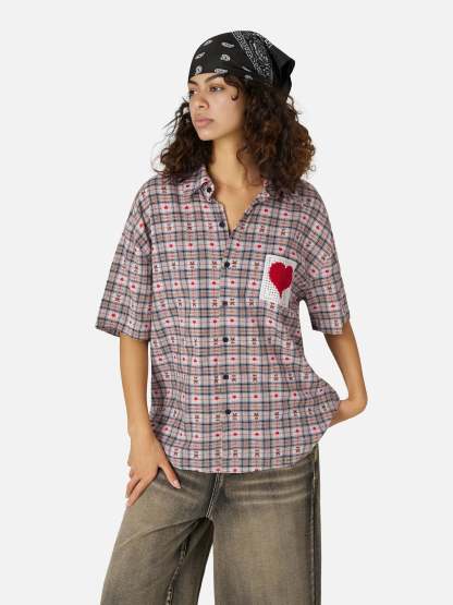 Aelfric Eden Crochet Heart Pocket Plaid Shirt-Limited Sale