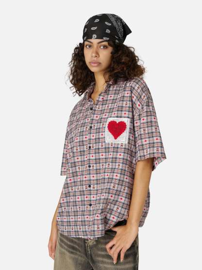 Aelfric Eden Crochet Heart Pocket Plaid Shirt-Limited Sale