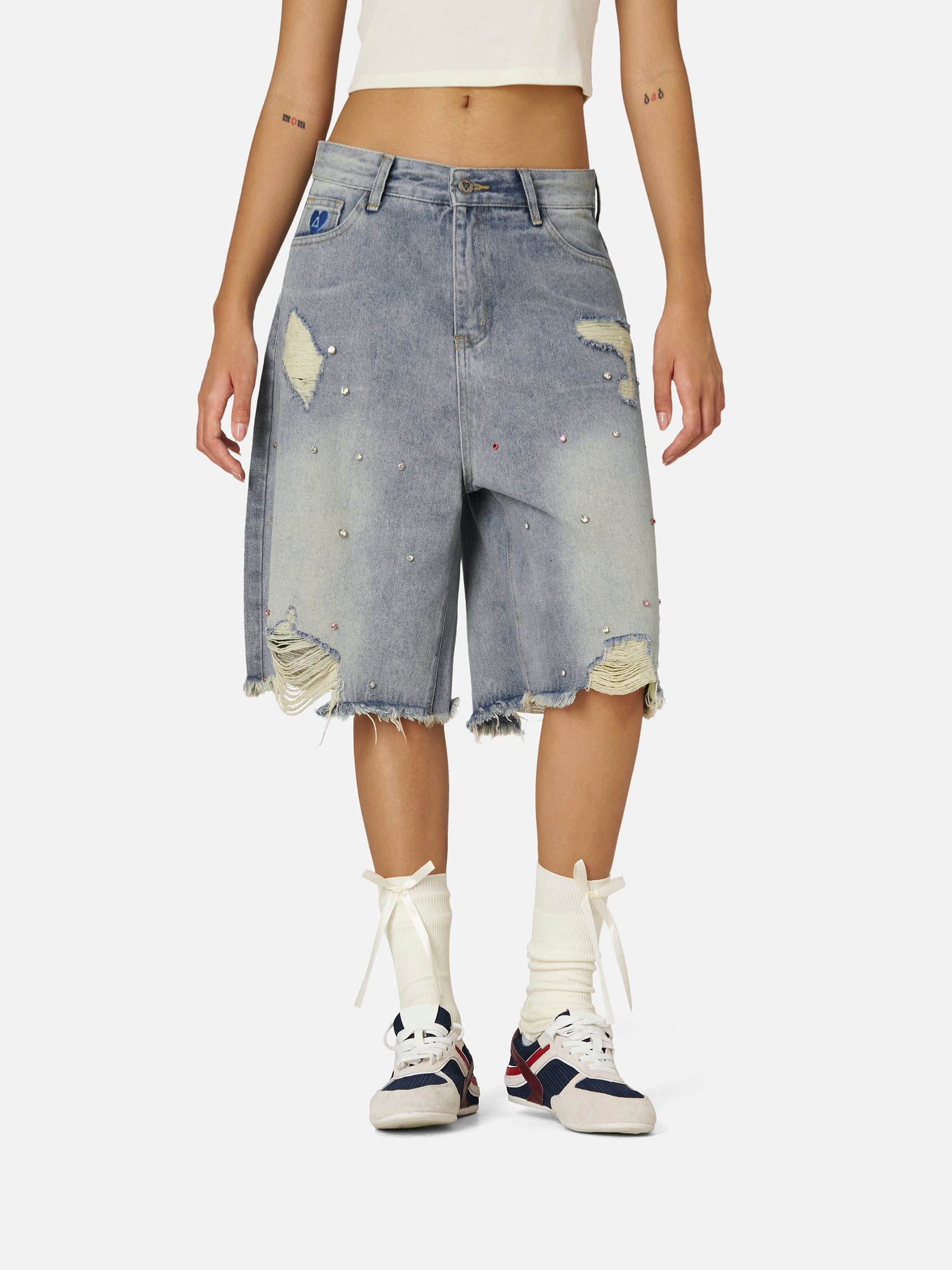 Aelfric Eden Rhinestone Application Jorts-Limited Sale